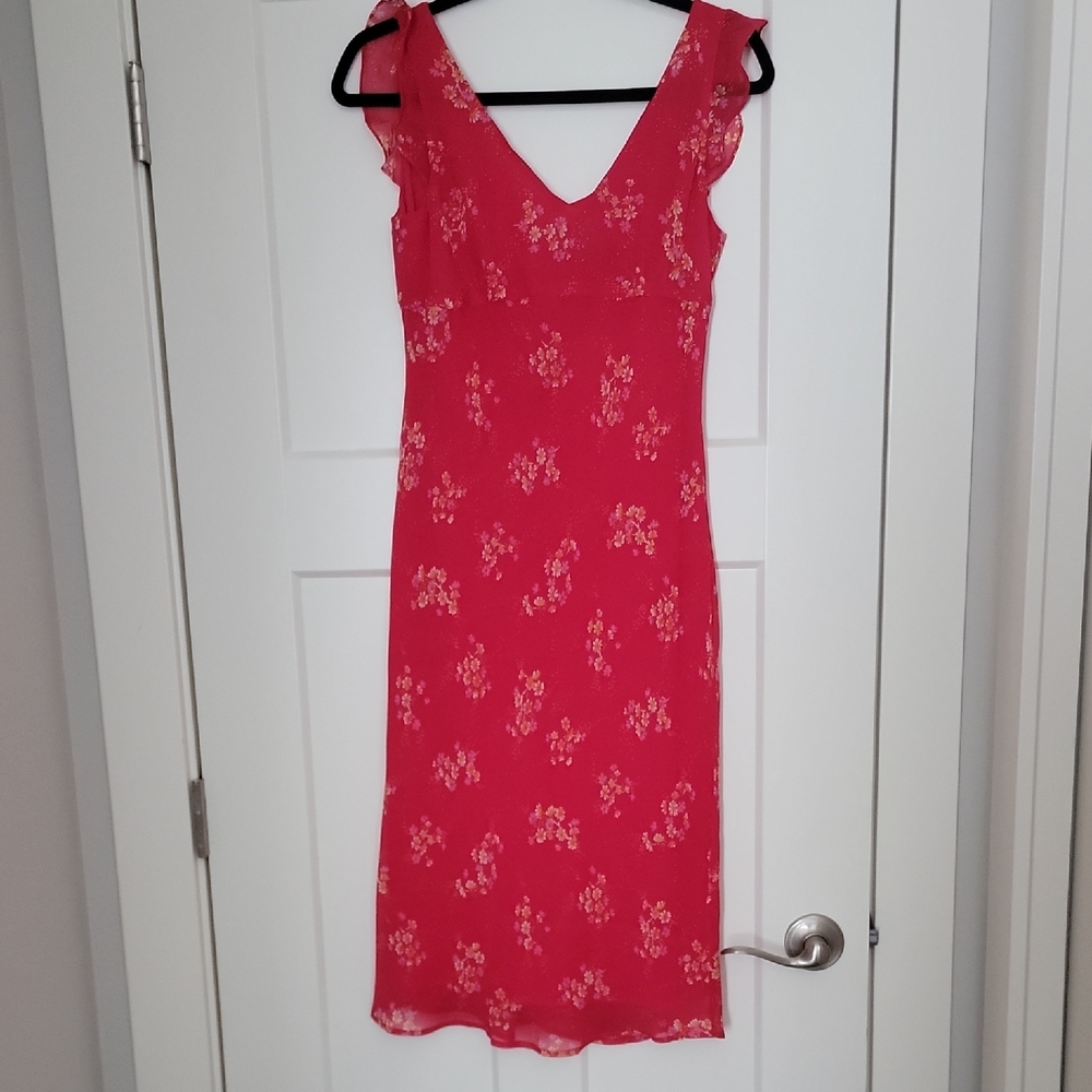 Ann Taylor Red Sheath Midi Dress V-Neck Sleeveless